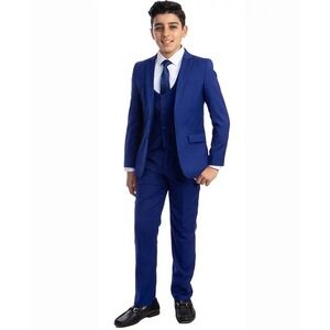 Perry Ellis Boy's 5 Piece Shirt Tie Jacket Vest and Pants‎ Solid Suit Set Sz 20